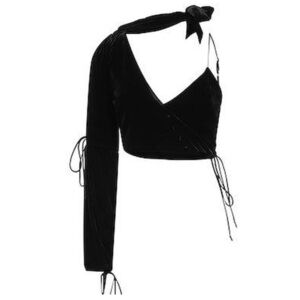 For Love & Lemons Velvet One Sleeve Black Top
